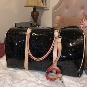 Arcadia Black Patent Leather Weekender Bag